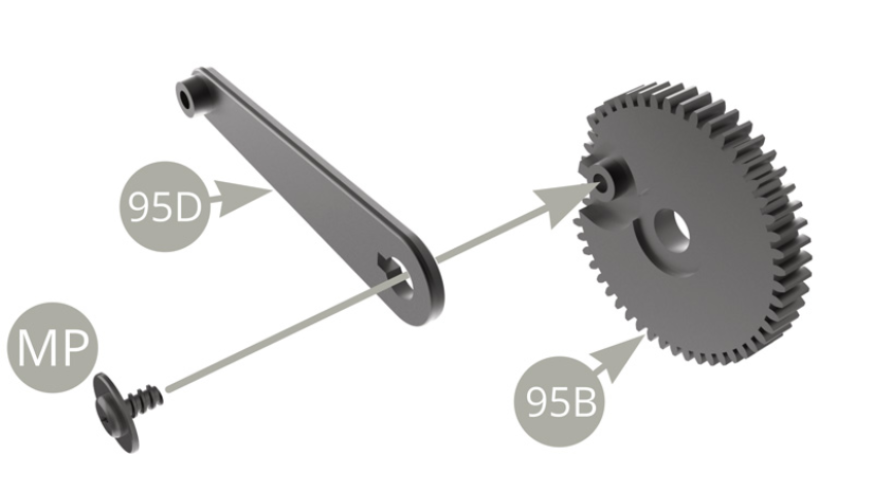 Positionner la manivelle 95D sur le gros engrenage 95B et la fixer avec une vis MP.