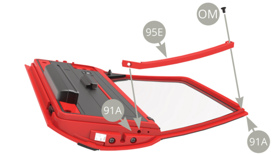 Positionner le montant de portière 95E sur la portière droite 91A et le fixer avec une vis OM.