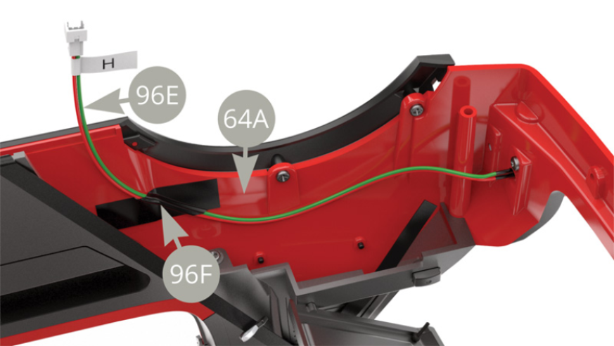 Lead left side 96E H cable along 64A Bodywork side and fix by 96F Tape piece .