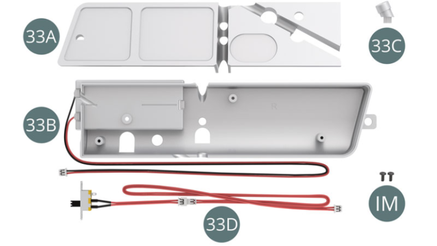 33A Pannello superiore 33B Serbatoio carburante destro 33C Riempimento33D Cavo dell'interruttore (doppio rosso)Vite IM M 1,7x 3,5 mm (x 2)