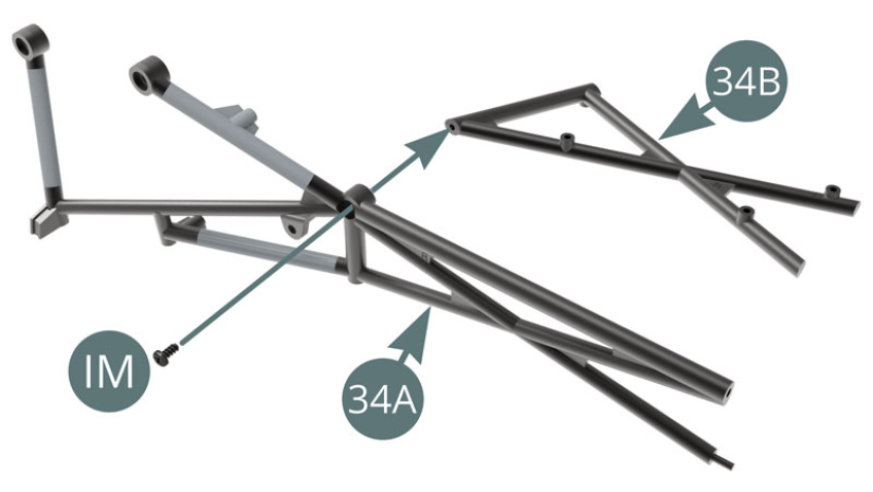 Positionner le châssis 34B sur le châssis 34A et le fixer avec une vis IM (illustrations ci-contre).