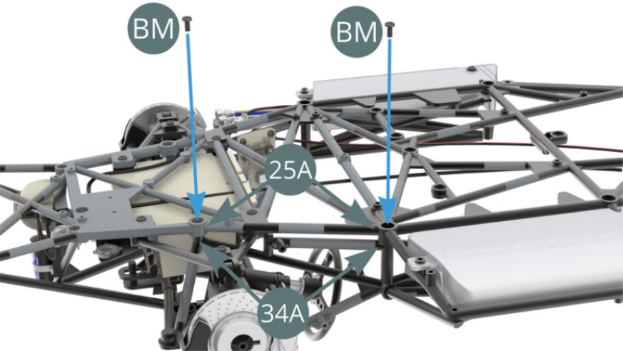 Fixer le châssis 34A sur le châssis inférieur 25A avec deux vis BM.
