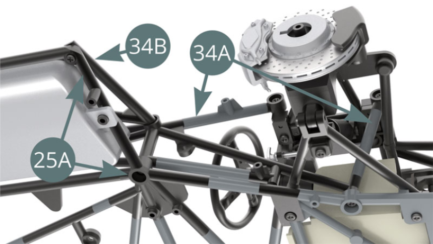 El montaje del chasis premontado (34A-34B) en el Chasis inferior (25A) se ha completado.