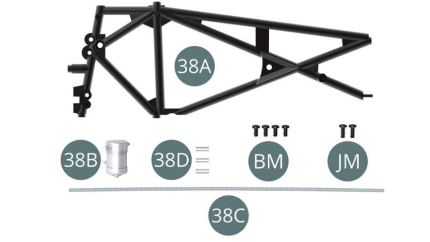 38A Moldura lateral esquerda 38B Filtro de combustível38C Mangueira de combustível 38D Adaptação (x3) Parafuso BM M 2,0 x 4 mm (x 4) Parafuso JM M 2,0 x 5 mm (x 2)