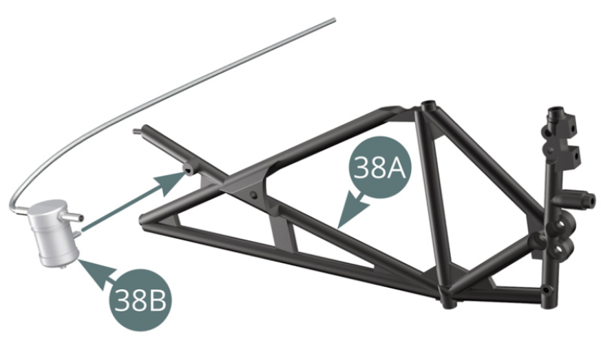 Montare il filtro del carburante (38B) sul telaio laterale sinistro (38A).