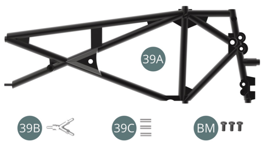 39A Moldura lateral direita 39B Conector em Y 39C Adaptação (x3)Parafuso BM M 2,0 x 4 mm (x 3)