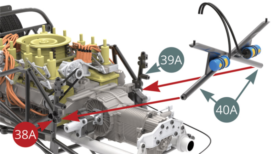 Montar o quadro X (40A).Montar a armação X (40A) à esquerda (38A) e à direita (39A).