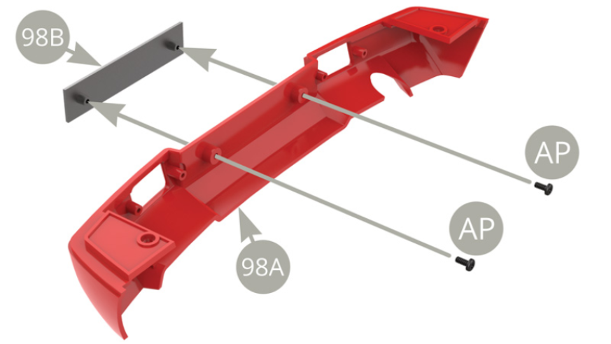 Fit 98B Rear license plate to 98A Rear lower bumper and fix with two AP screws.