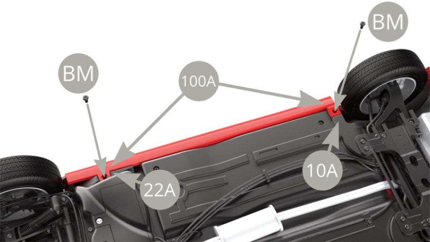 Fix 100A Right lower panel to 22A Chassis panel and 10A Front frame with two BM screws.