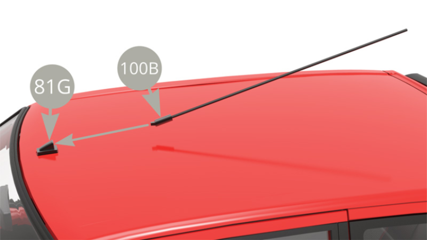 Positionner l’ensemble sur le support d’antenne 81G par l’intermédiaire du ressort d’antenne 100B (illustrations ci-dessous).