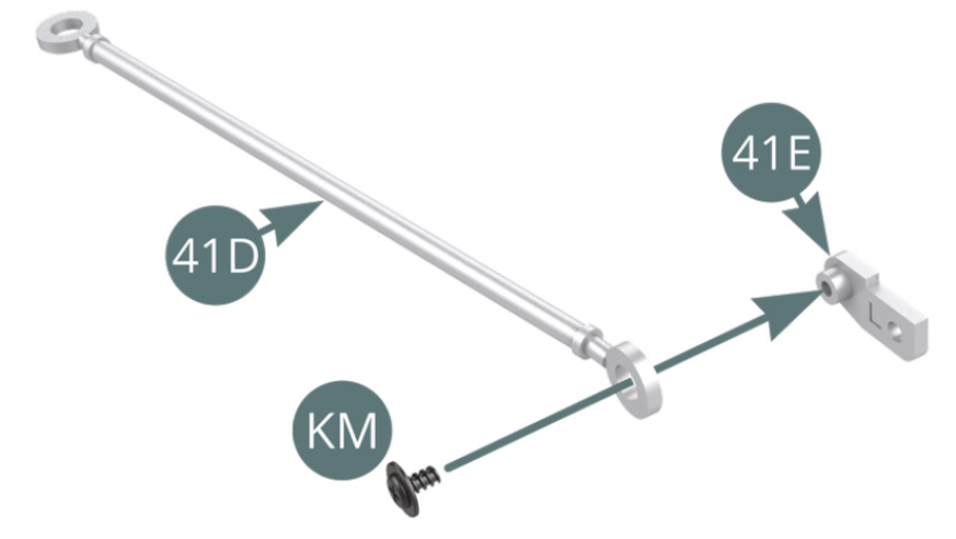 Posizionare il braccio (41D) sulla staffa (41E) e fissarlo con vite KM.