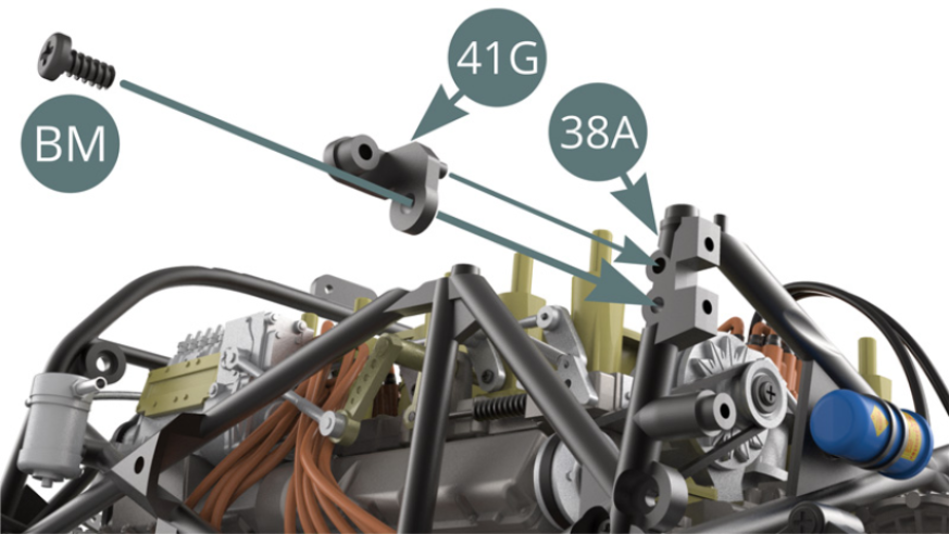 Positionner le support 41G sur le châssis latéral gauche 38A et le fixer avec une vis BM.
