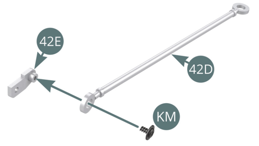 Positionner le bras 42D sur le support 42E et le fixer avec une vis KM.