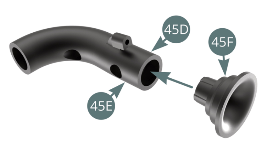 Positionner la sortie de conduite 45F sur l’ensemble 45E-45D.