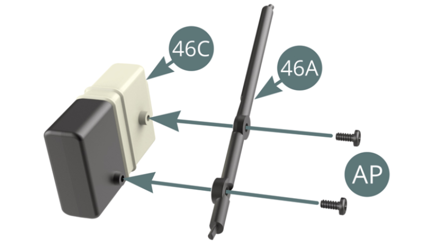 Positionner la jambe de force 46A sur le réservoir de récupération d’huile moteur 46C et la fixer avec deux vis AP.