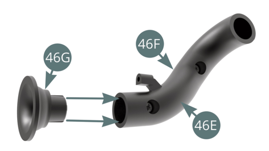 Instalar a conduta de saída (46G) na montagem 46E-46F.