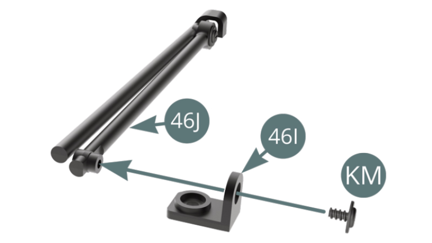 Positionner le support 46I sur le bras de levage de capot 46J et le fixer avec une vis KM.