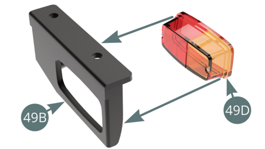 Montar a luz traseira direita (49D) sobre a caixa (49B).