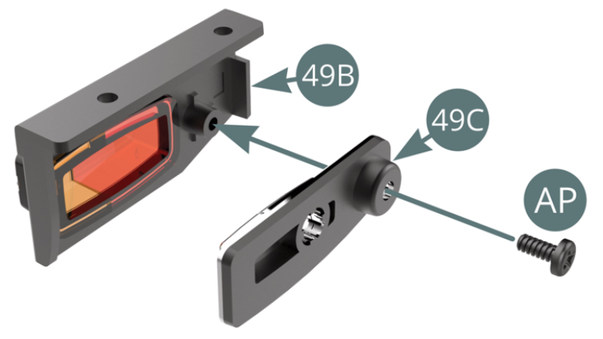 Instalar o refletor (49C) na caixa de luz traseira direita (49B) e fixar com um parafuso AP. 