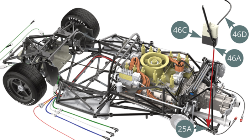 Montare il serbatoio di recupero dell'olio motore (46C) sul telaio inferiore (25A) attraverso il puntone (46A).