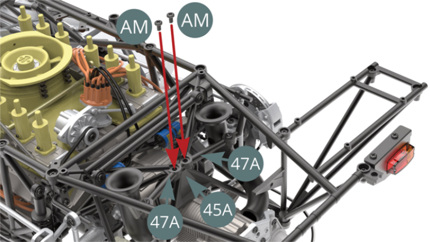 Fixer le châssis supérieur 47A sur le cadre de renfort 45A avec deux vis AM.
