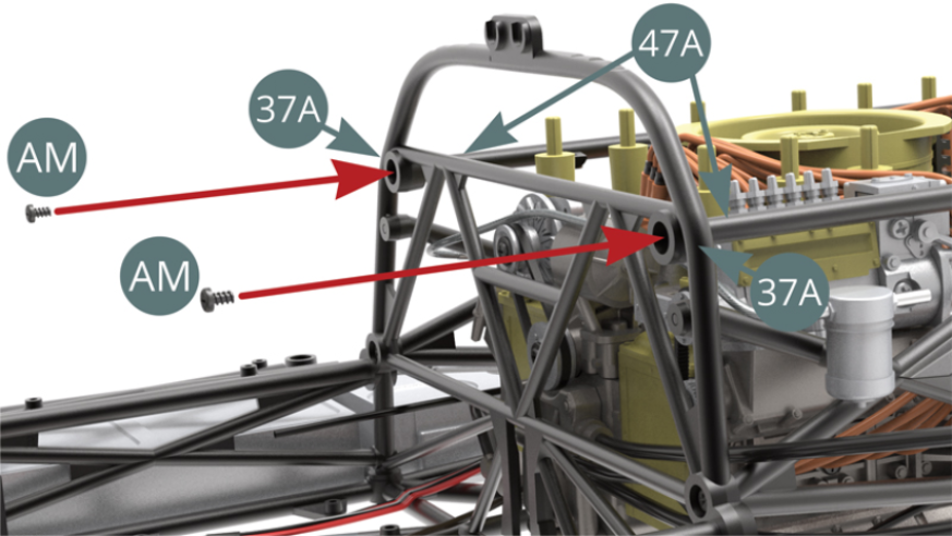 Fixer le châssis supérieur 47A sur la cloison de séparation du cockpit 37A avec deux vis AM.