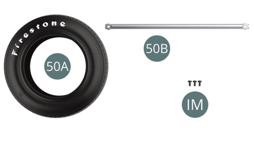 50A Pneu traseiro esquerdo50B Vara de reforçoParafuso IM M 1,7 x 3,5 mm (x 3)