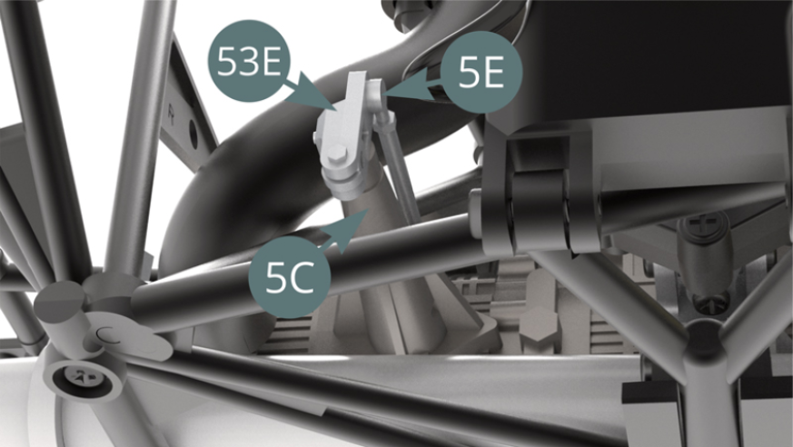 Replace the support stop 5D with the support stop 53E by carrying out the previous operations in reverse order (illustration below).