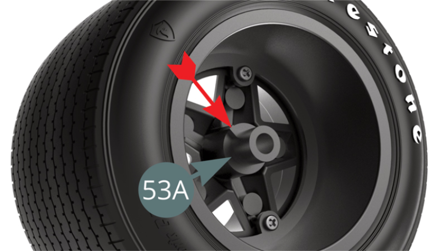 Locate the placement rib on the outer rim hub axle (53A) - red arrow.