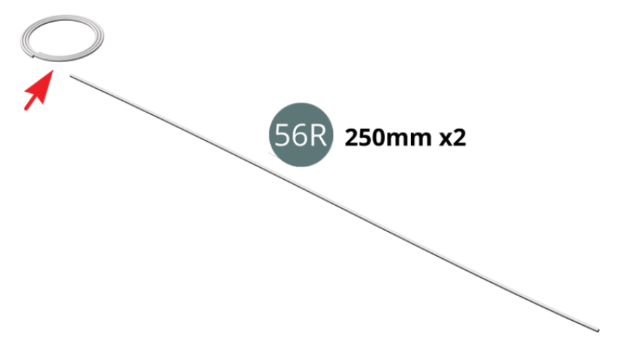 Couper deux longueurs de 250 mm du flexible d’extincteur 56R.