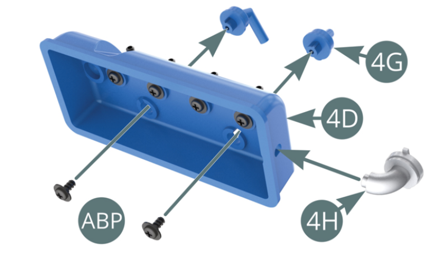 Montar os dois tubos de entrada de ar (4G) na cabeça do cilindro (4D) e fixar cada um com um parafuso ABP. Colocar o bico de enchimento de óleo (4H) na Cabeça do Cilindro (4D). Pré-montagem da cabeça do cilindro.