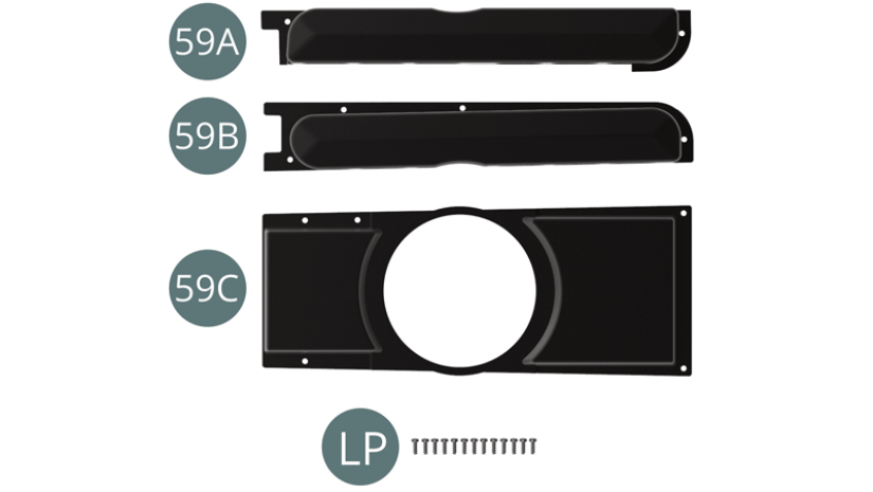 59A Couvercle d’admission d’air gauche59B Couvercle d’admission d’air droit59C Couvercle moteurLP Vis M 1,2 x 3,5 mm (x 13)