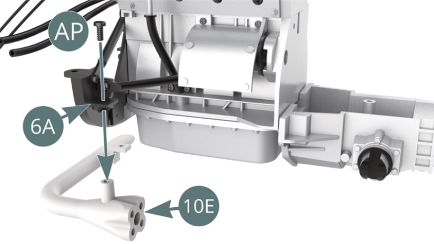 Positionner le tube de raccordement 10E sur le berceau de support moteur 6A et le fixer avec une vis AP.