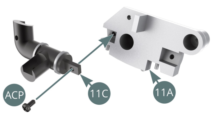 Positionner le coude de durite 11C sur l’avant du bloc moteur 11A et le fixer avec une vis ACP.