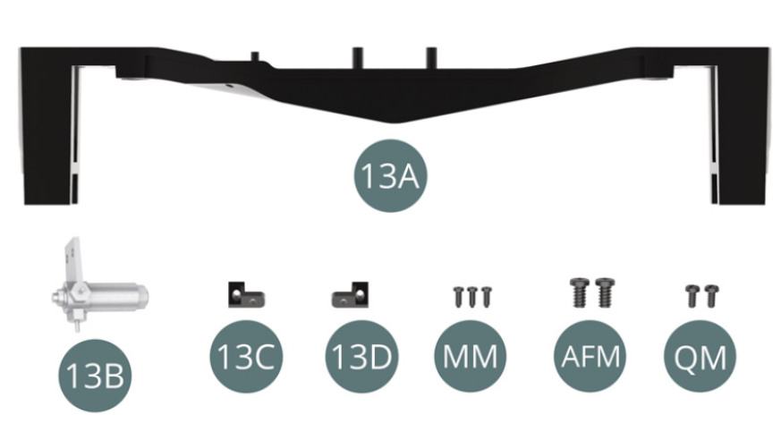 13A Traverse de suspension arrière13B Maitre-cylindre de frein13C Support de conduite de frein arrière gauche13D Support de conduite de frein arrière droiteMM Vis M 1,2 x 3 mm (x 3)AFM Vis M 2,3 x 4 mm (x 2)QM Vis M 1,4 x 3 mm (x 2)