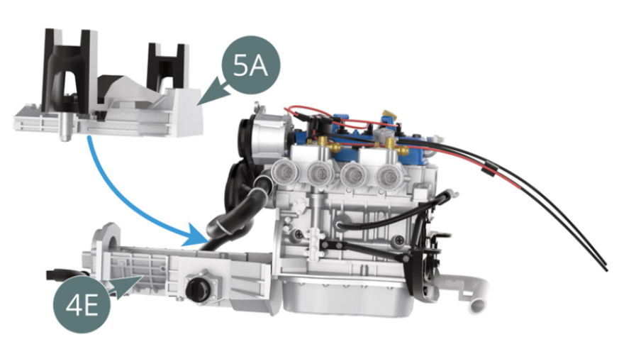 Position the top of the gearbox cover (5A) onto the lower transmission housing (4E).