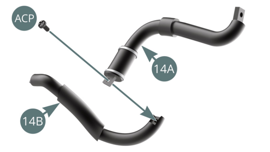 Raccorder les conduites d’eau 14A et 14B, puis les fixer avec une vis ACP.