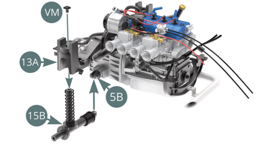 Positionner l’arbre de transmission gauche 15B sur le joint de transmission 5B et la traverse de suspension arrière 13A, puis le fixer sur cette dernière avec une vis VM.