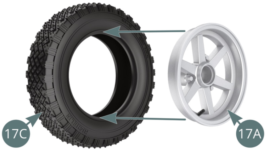 Position the outer wheel rim (17A) into the tyre (17C).