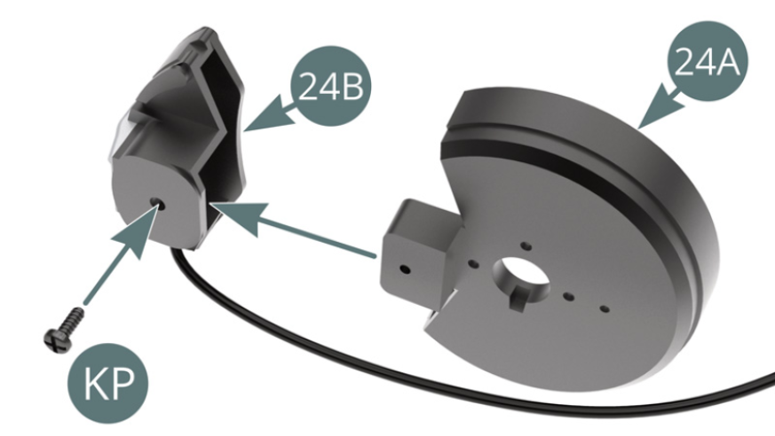 Setzen Sie den Staubschutz (24A) auf den Bremssattel (24B) und befestigen Sie ihn mit einer KP-Schraube.