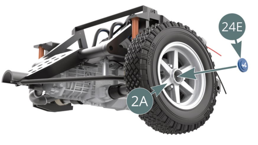 Position the hub cap (24E) onto the outer wheel rim (2A).