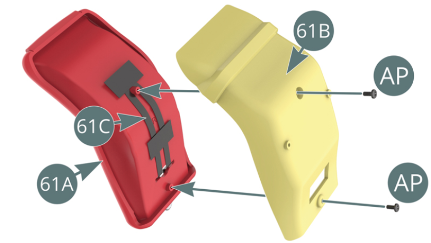 Montare il rivestimento (61A) sul sedile conducente (61B) e fissarlo con due viti AP.