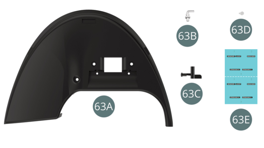 63A Cruscotto 63B Leva 63C Blocco accensione 63D Chiave di accensione 63E Decalcomania per cruscotto ( x2 )