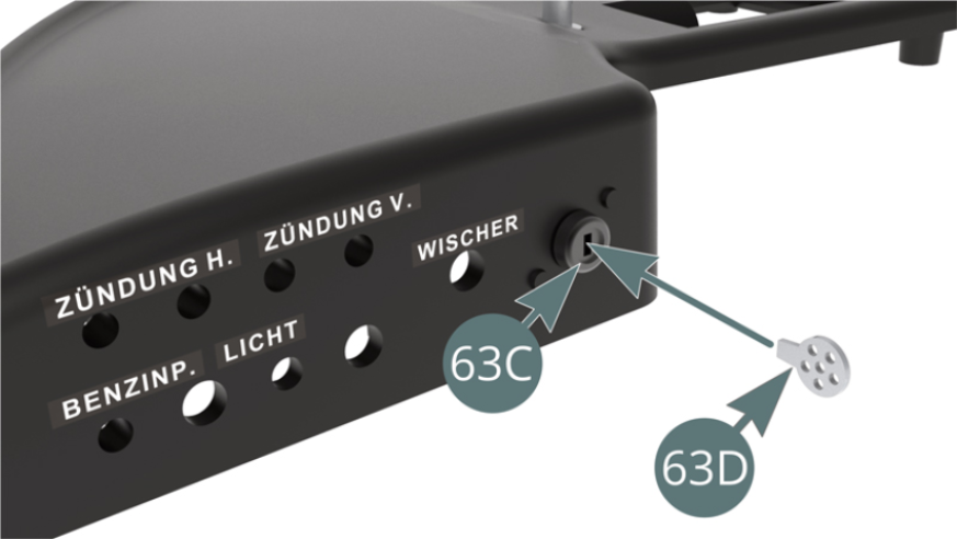 Inserire la chiave di accensione (63D) nel blocco di accensione (63C).