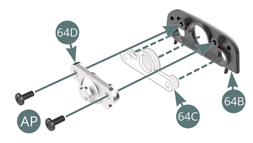 Positionner le panneau réflecteur 64D sur la console d’instruments 64B en plaçant entre les deux les cadrans 64C, puis le fixer avec deux vis AP. Positionner la LED de rétroéclairage des instruments 35I sur le panneau réflecteur 64D.