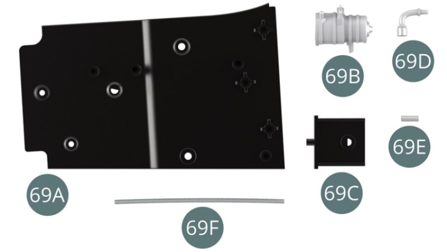69A Plate-forme latérale gauche69B Pompe à essence69C Bouclier de protection69D Raccord de pompe69E Raccord69F Conduite d’essence blindée