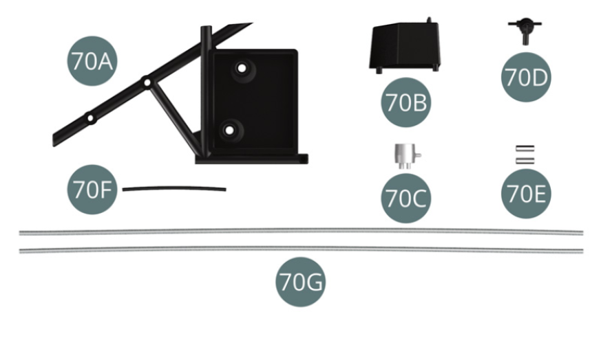 70A Suporte de tanque de óleo 70B Colector de combustível 70C Capa 70D Interruptor eléctrico 70E Adaptação (x2) 70F Mangueira de combustível 70G Linha de combustível blindada (x2)