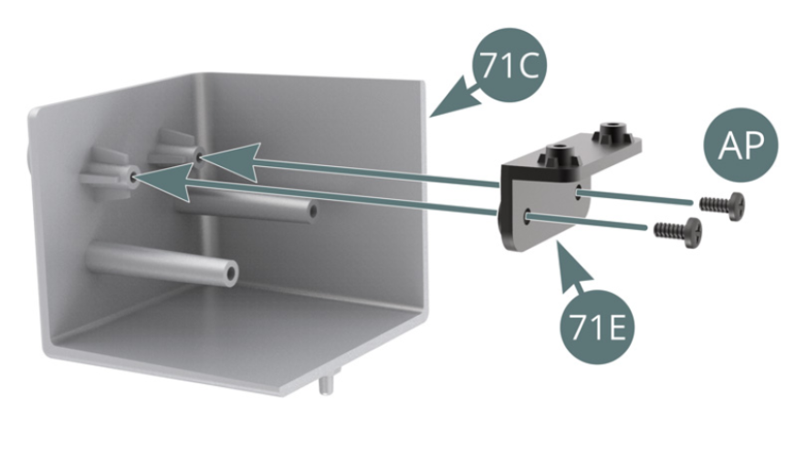 Positionner le support 71E sur le corps de réservoir d’huile 71C et le fixer avec deux vis AP.Positionner le corps de réservoir d’huile 71D sur le support 71E et le fixer avec deux vis AP.