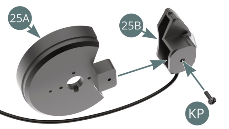 Position the dust cover (25A) on the brake caliper (25B) and secure with a KP screw.