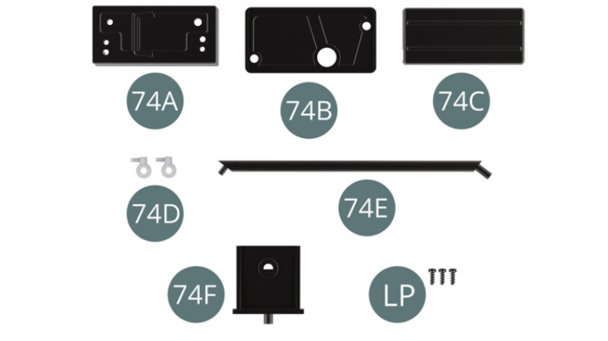 74A Bateria 74B Suporte de bateria 74C Tampa da bateria 74D Terminal de bateria (x2) 74E Braço 74F Escudo protector Parafuso LP M 1,2 x 3,5 mm (x3)